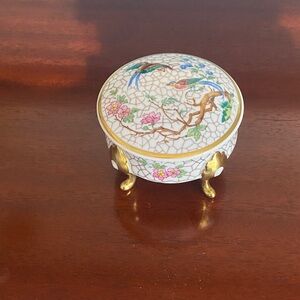 Decorative Porcelain Trinket Box with Gold Accents